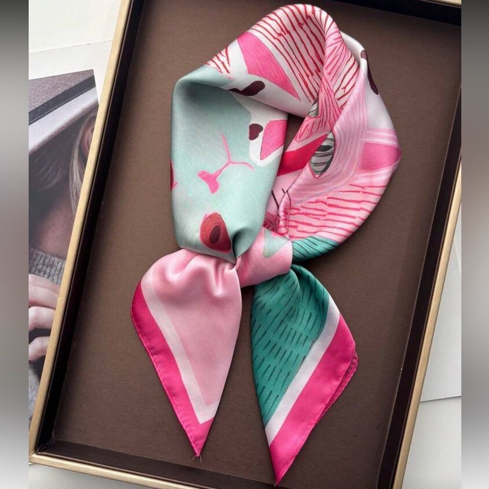 Pink and mint cat Print Scarf N1346